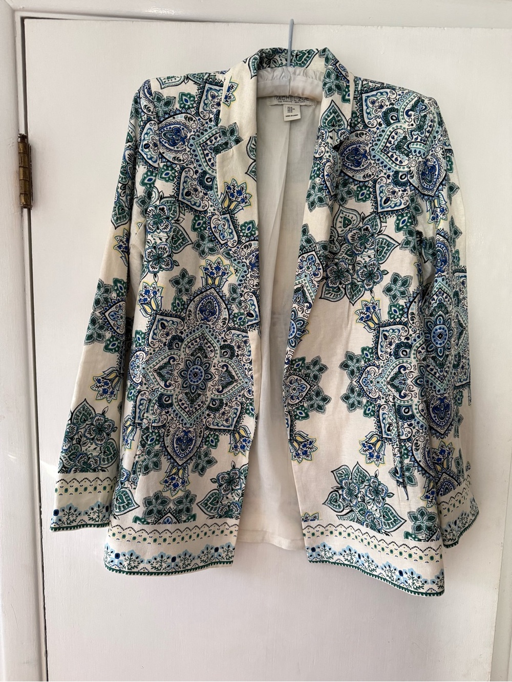 Rachel Zoe Cream Blazer with Blue and Green Paisley Print